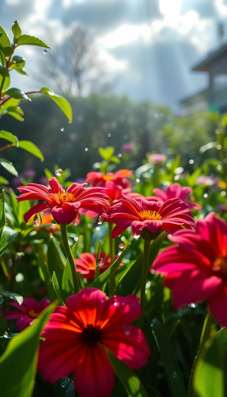 Best Bright AI Spring Rain Garden Phone Sleek Background